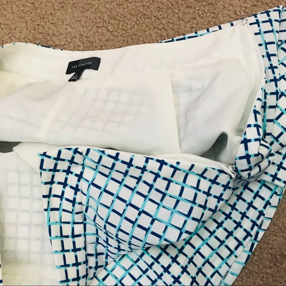 THE LIMITED Teal Blue and White Windowpane A-Line Midi Skirt 8 - Picture 4 of 7